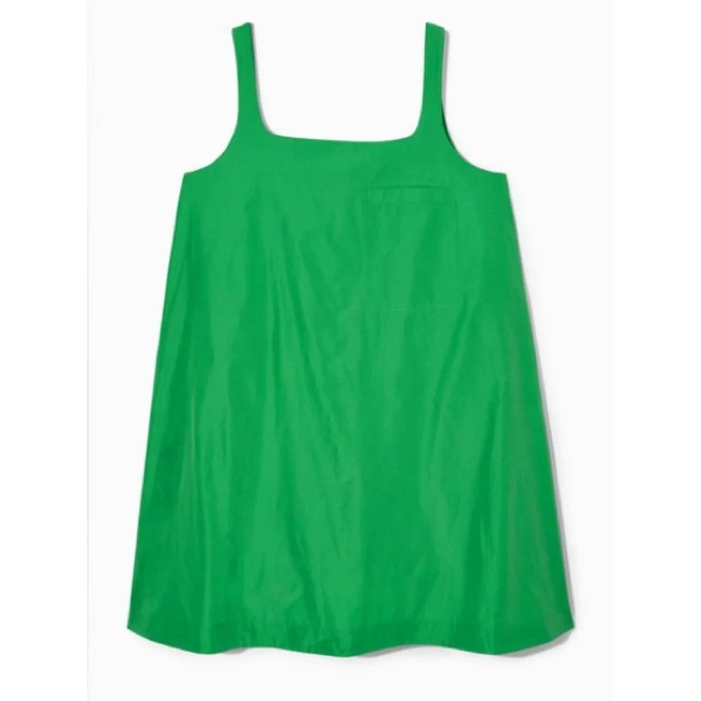 COS Mini Dress Womens L Bright Kelly Green Mixed Media Sleeveless Pocket A-Line